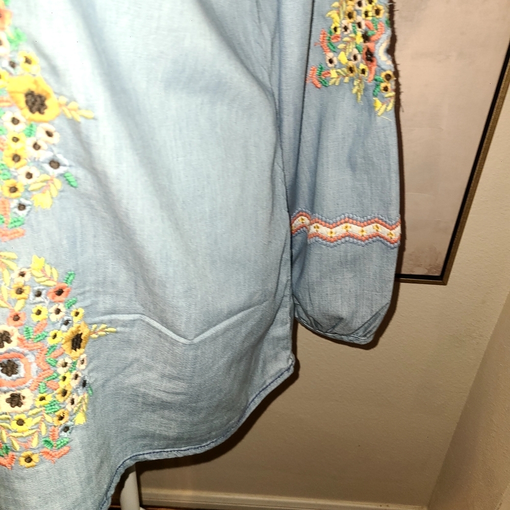 Tolani Denim Embellished Tunic with V-Neckline - Picture 3 of 9
